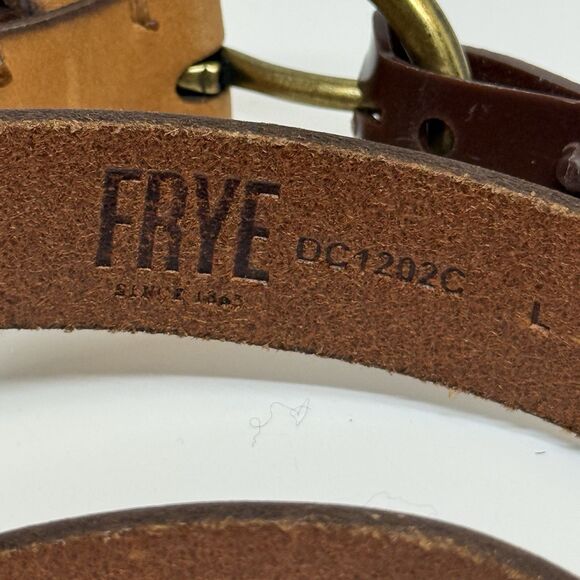 FRYE Studded Twisted Leather Tan Belt Sz Large New - Picture 3 of 8